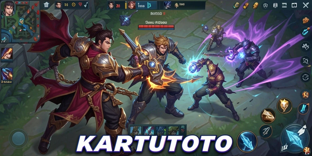 Screenshot gameplay KARTUTOTO yang menampilkan pertarungan seru antar tim.