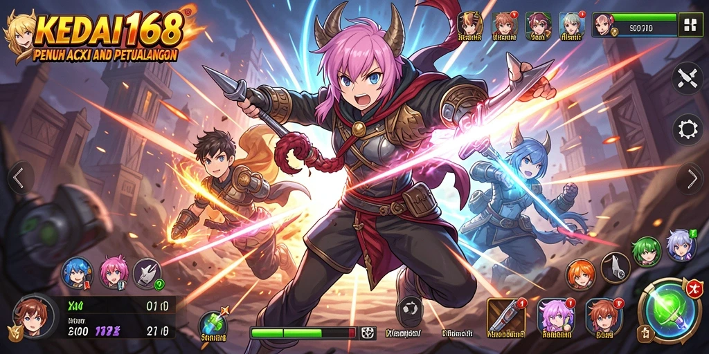 Tampilan gameplay KEDAI168 yang penuh warna dan dinamis.