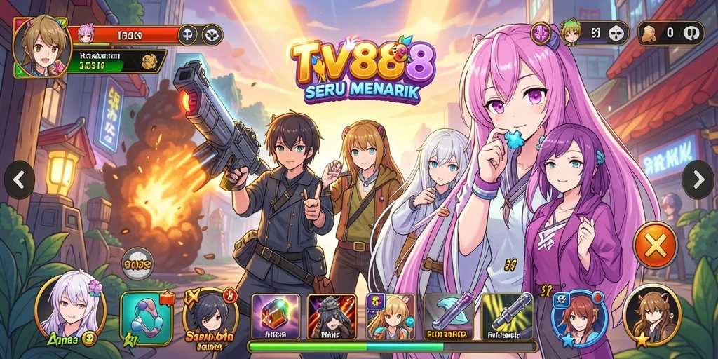 Tampilan gameplay TV888 yang memukau dengan karakter Anime.